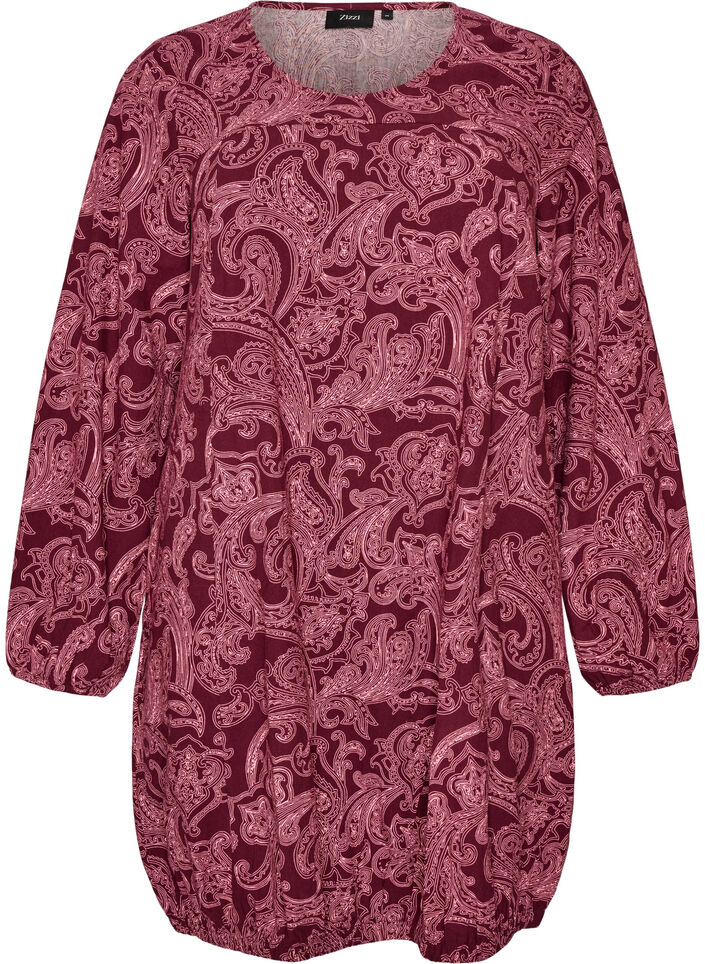 Robe courte en coton avec un ourlet &eacute;lastique et des manches longues, Bordeaux fonc&eacute;, Packshot image number 0