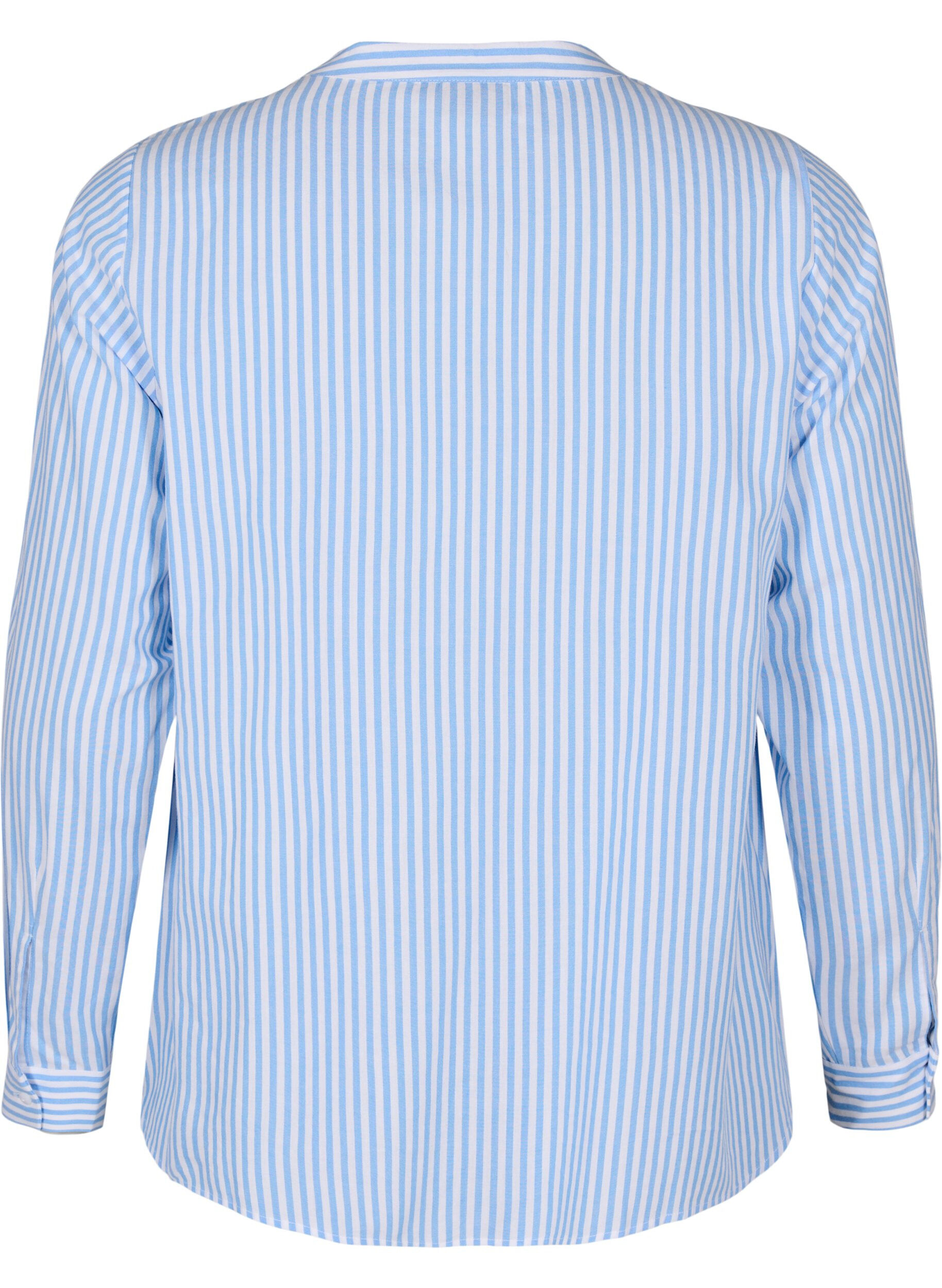 Zizzi Gestreifte Bluse mit Bindedetail, Blau, Packshot image number 1