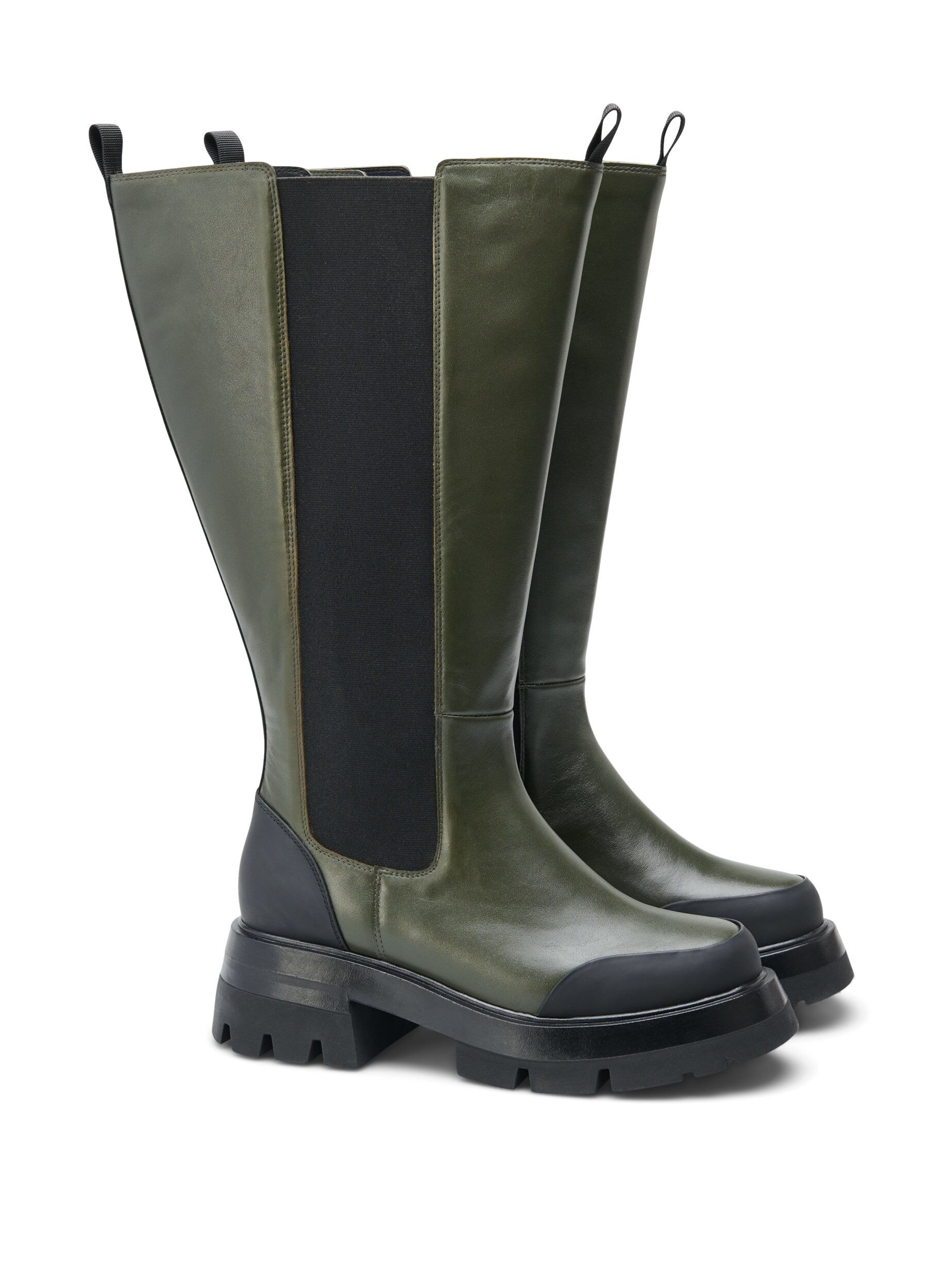 Zizzi Bottes en cuir large avec un long tige et &eacute;lastique, Deep Depths, Packshot image number 1