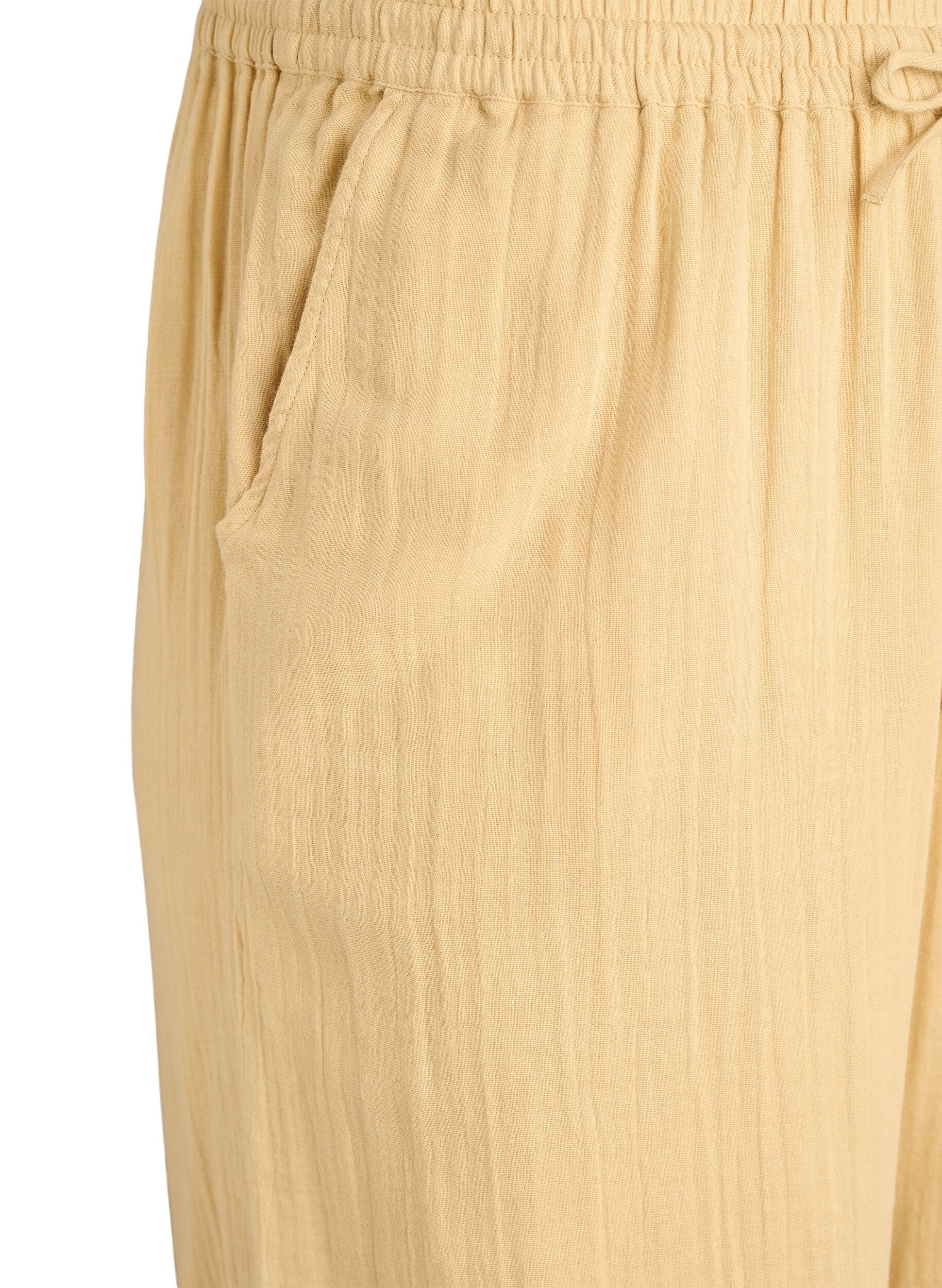 ZizziPantalon taille haute en mousseline de coton &agrave; coupe ample, Jaune clair, Packshot image number 2