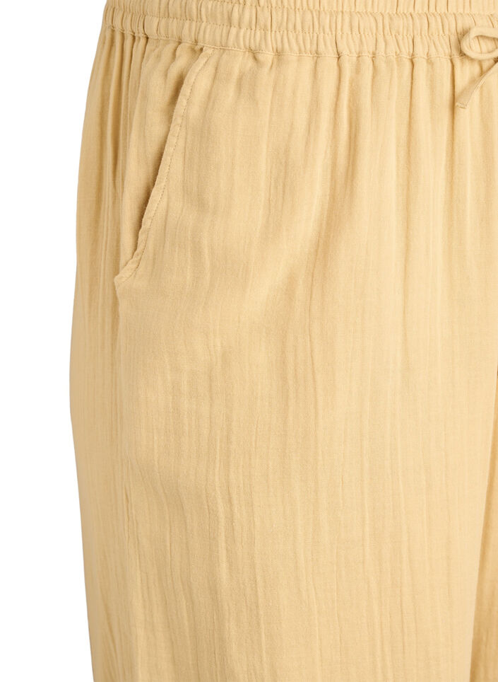 Pantalon taille haute en mousseline de coton &agrave; coupe ample, Jaune clair, Packshot image number 2