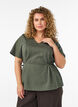 Bluse aus einer Baumwollmischung mit V-Ausschnitt und Bindeband, Gr&uuml;n, Model image number 0
