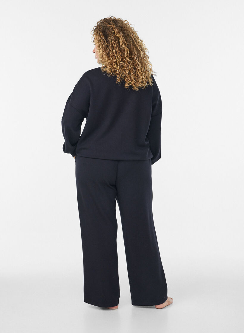 Pantalon ample en jersey taille haute avec poches, Noir, Model image number 1