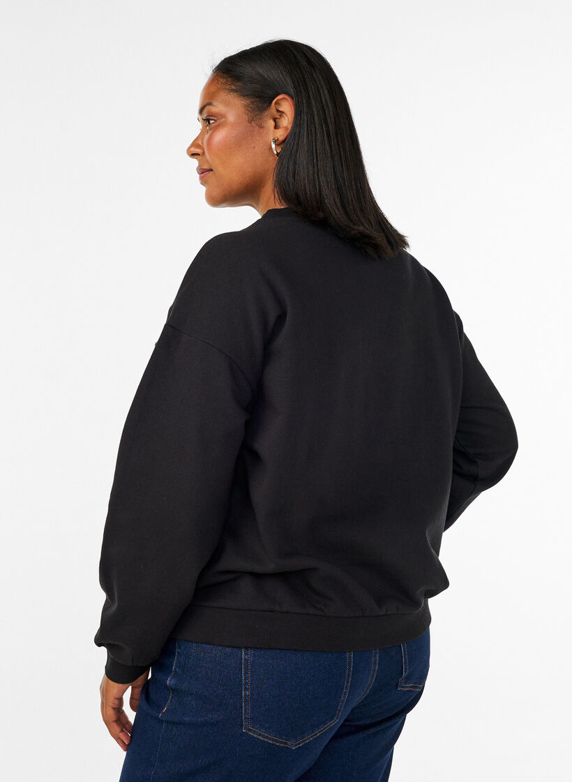 Sweatshirt mit Boucl&eacute;-Textmotiv, Schwarz, Model image number 2