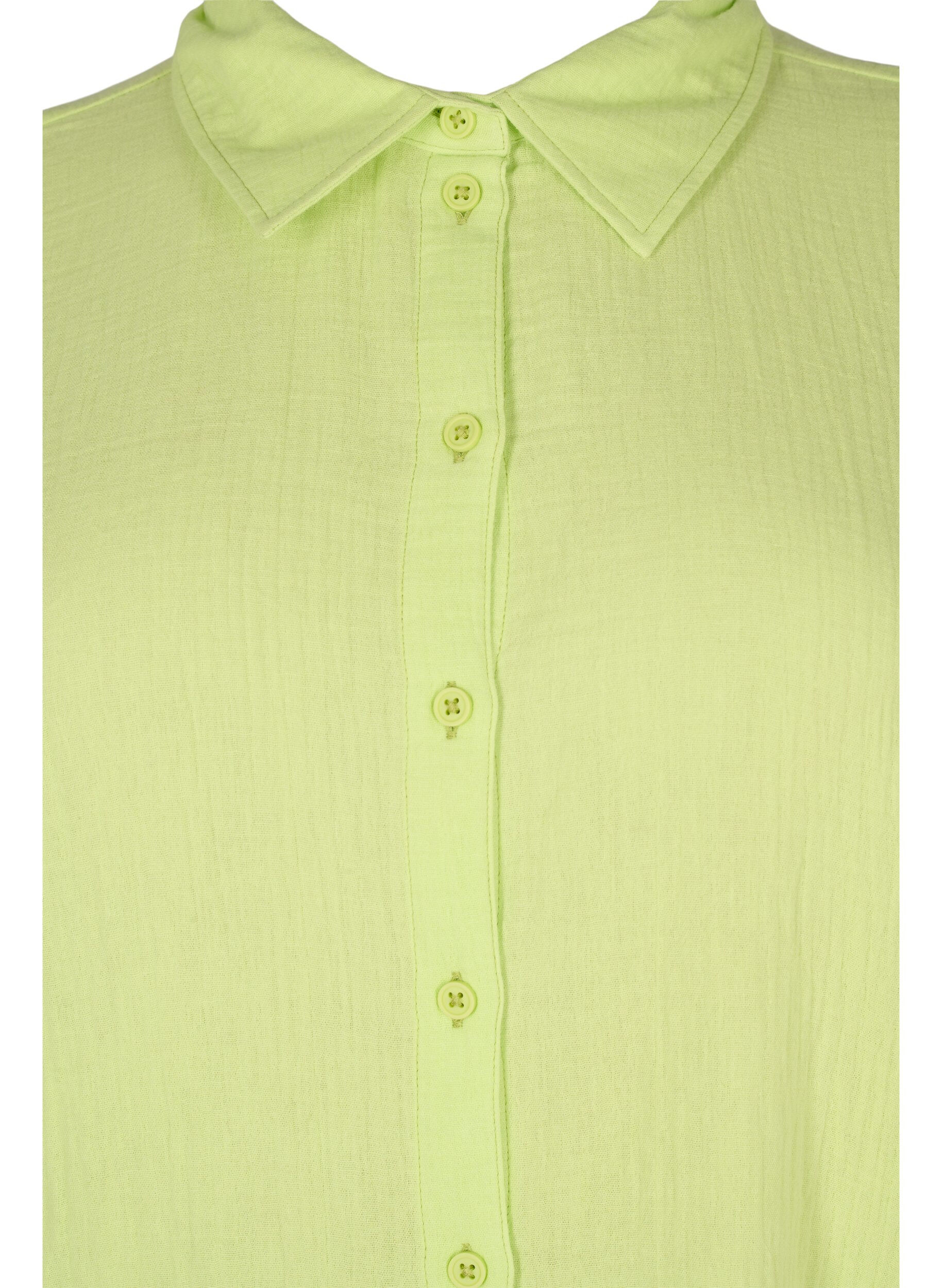 Zizzi Chemise en coton &agrave; manches mi-longues, Wild Lime, Packshot image number 2