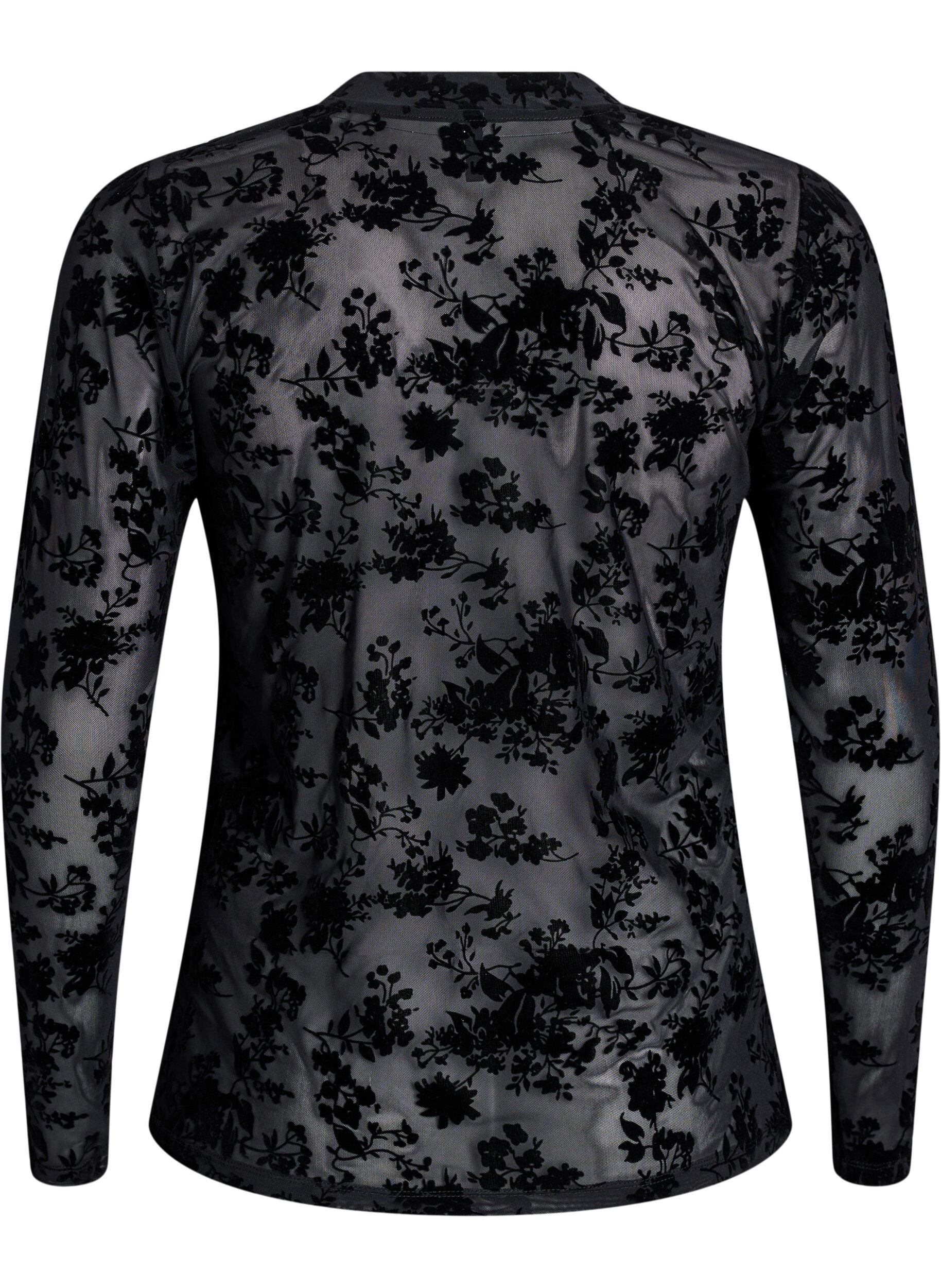 Zizzi Blouse en maille &agrave; motif floral, Noir, Packshot image number 1