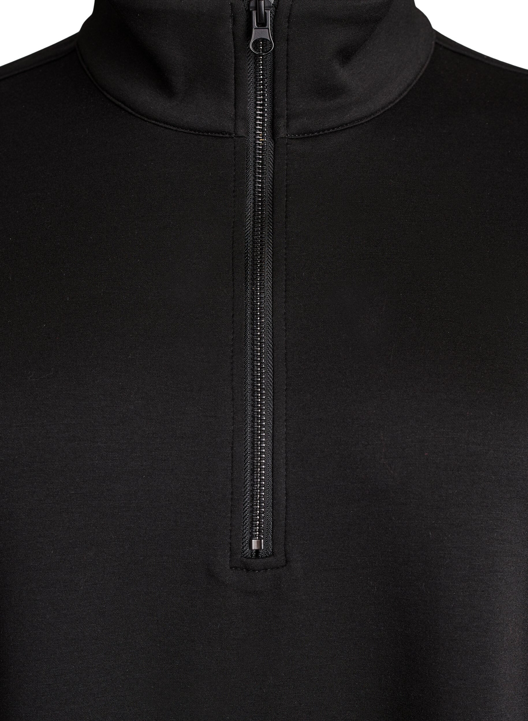 Zizzi Kurzes Sweatshirtkleid mit hohem Kragen und Rei&szlig;verschluss, Schwarz, Packshot image number 2