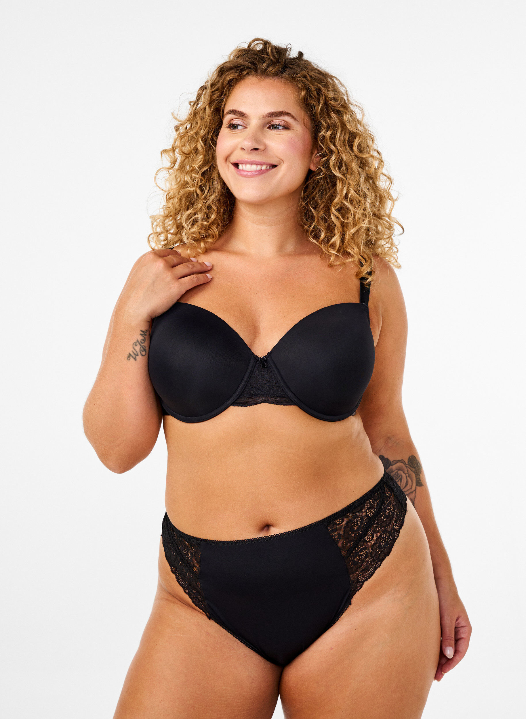 Zizzi String microfibre &agrave; dentelle, Black, Model image number 0