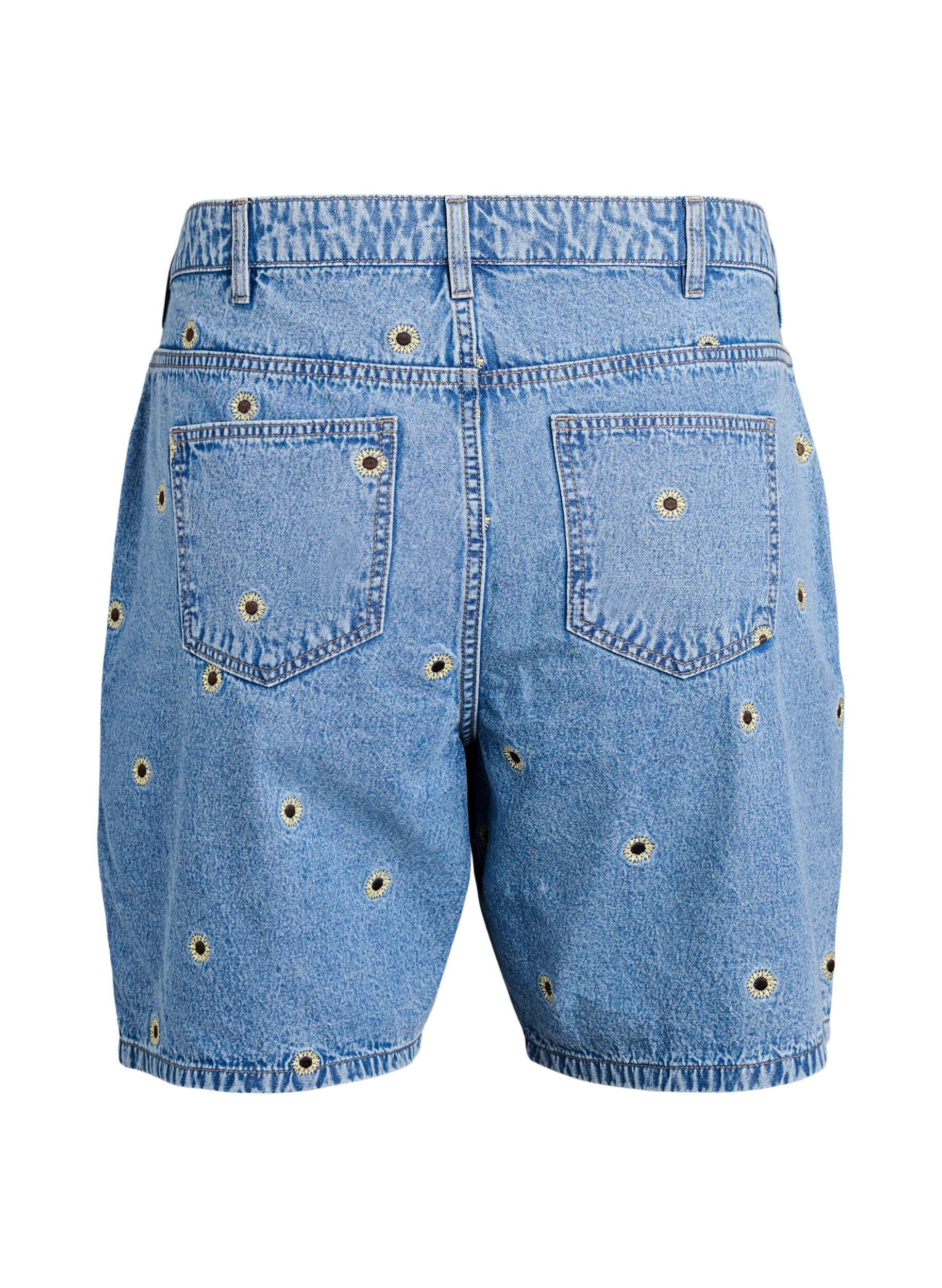 Zizzi Denim-Shorts mit aufgestickten Blumen, Blau, Packshot image number 1