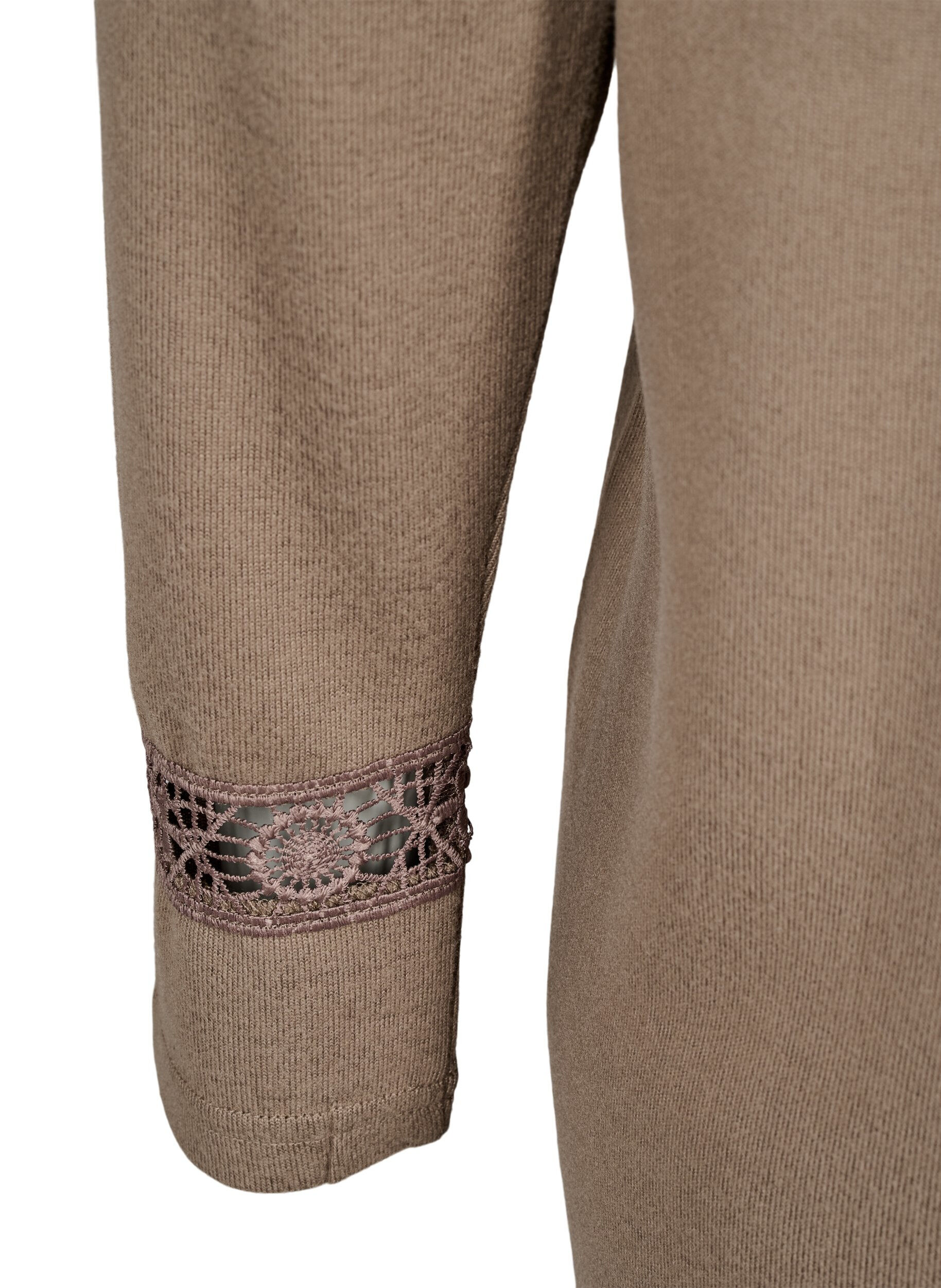 Zizzi Bluse mit Stickereidetails und langen &Auml;rmeln, Braun, Packshot image number 3