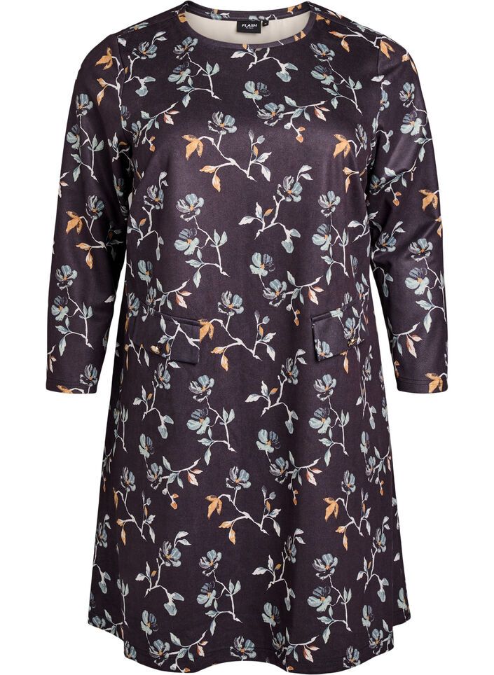 Robe en trapèze courte avec manches 7/8, Noir, Packshot image number 0