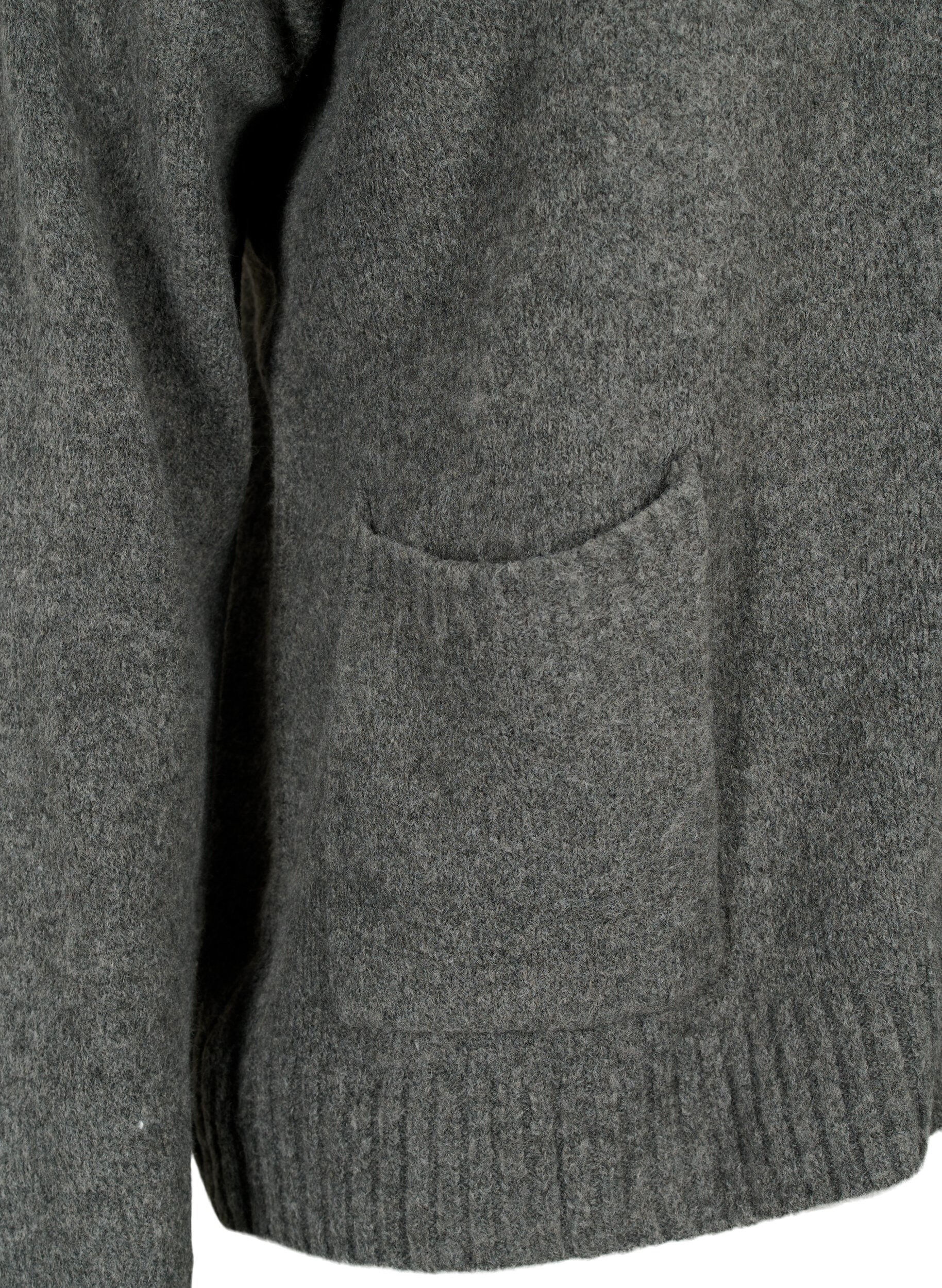 Zizzi Strickjacke mit Rei&szlig;verschluss und Taschen, Dark Grey Melange, Packshot image number 3