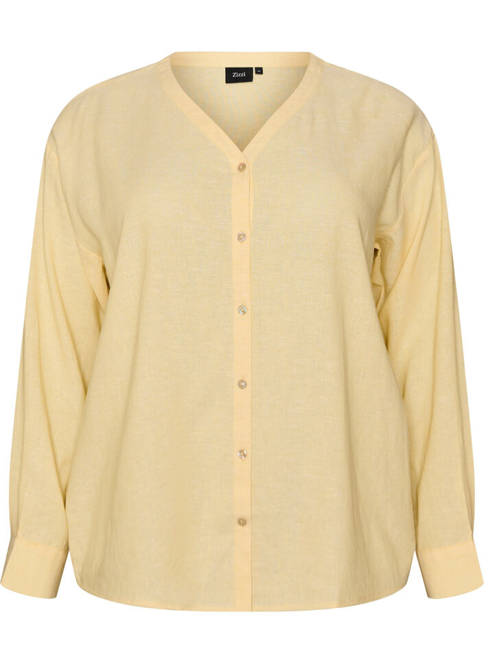 Bluse aus Leinen und Viskose mit V-Ausschnitt, Gelb, Packshot image number 0