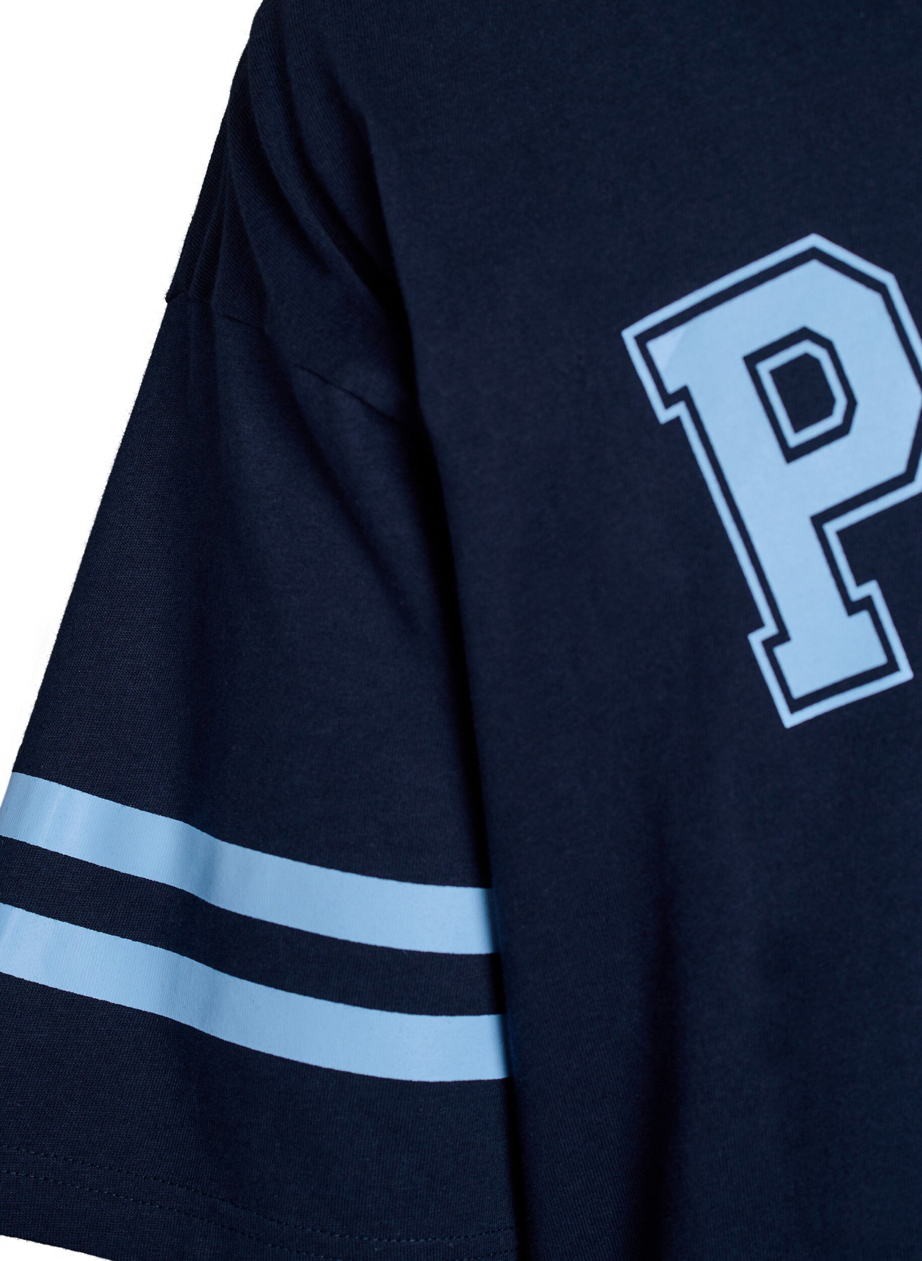 Zizzi Kurzes T-Shirt-Kleid mit sportlichen Details, Blau, Packshot image number 4