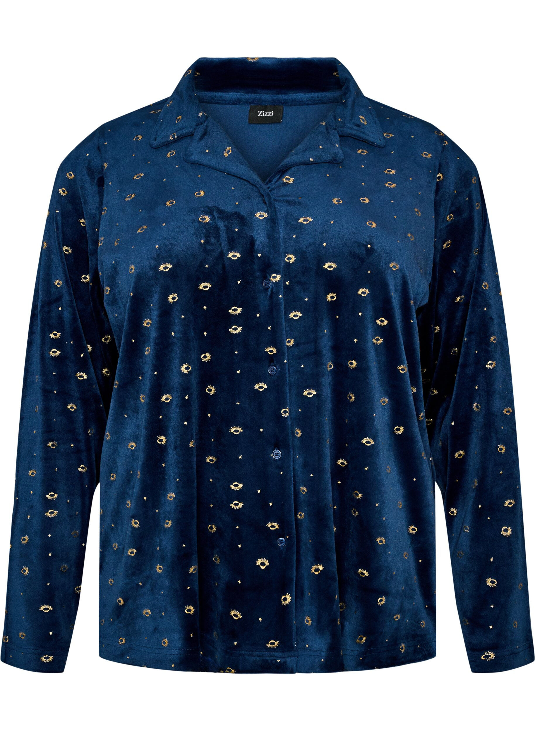 Pyjamaoberteil aus Velours mit Allover-Print