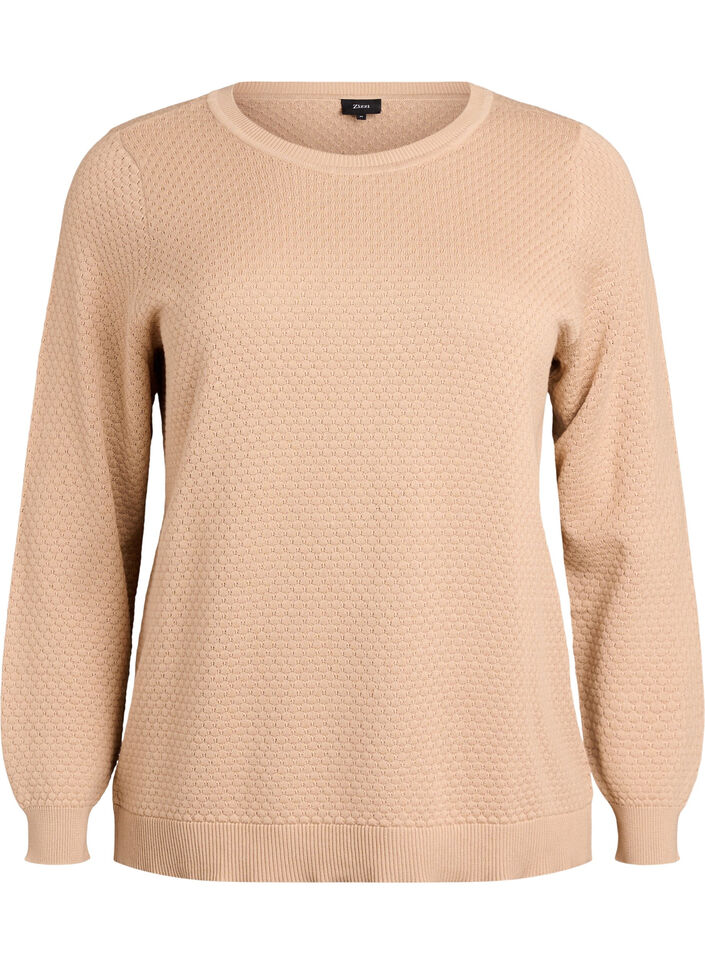 Strickbluse aus Baumwolle mit Strukturmuster, Beige, Packshot image number 0