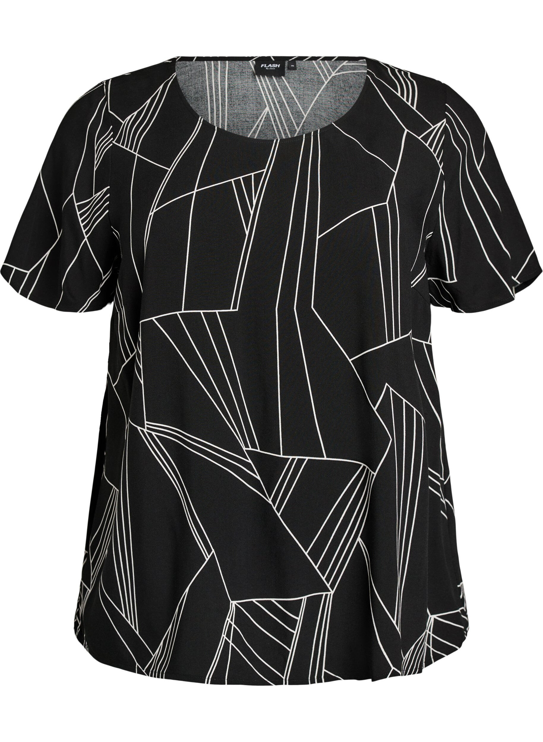 Zizzi Kurz&auml;rmelige Bluse aus Viskose mit Print, Schwarz, Packshot image number 0