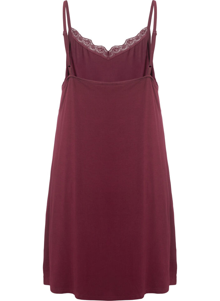 Chemise de nuit avec bord dentelle en viscose, Bordeaux, Packshot image number 1