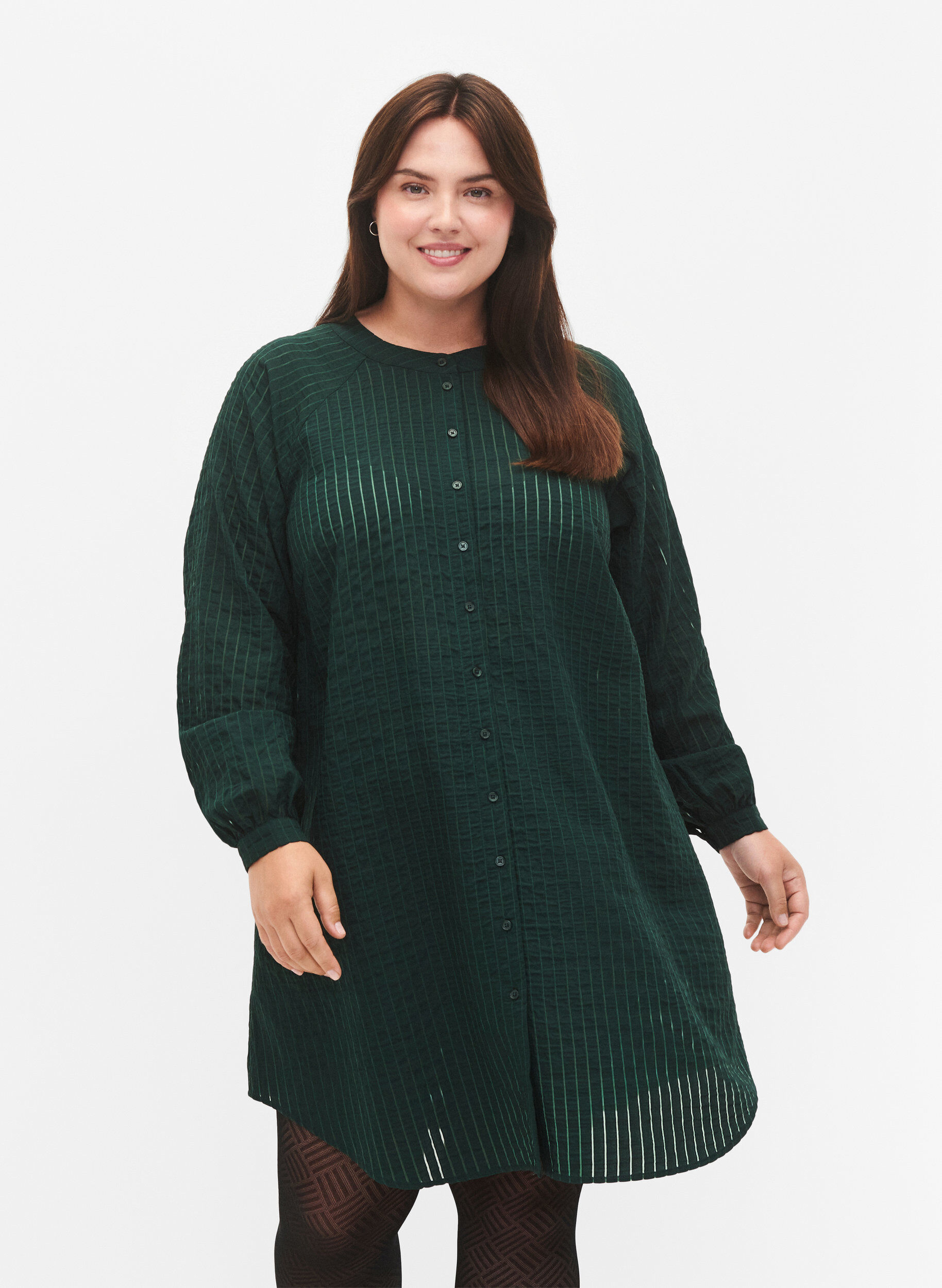 Zizzi Chemise longue en viscose &agrave; motifs ray&eacute;s, Scarab, Model image number 0