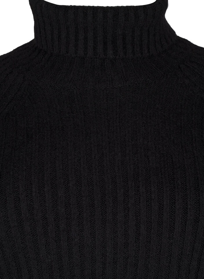 Langes Strickkleid mit Rollkragen, Black, Packshot image number 2