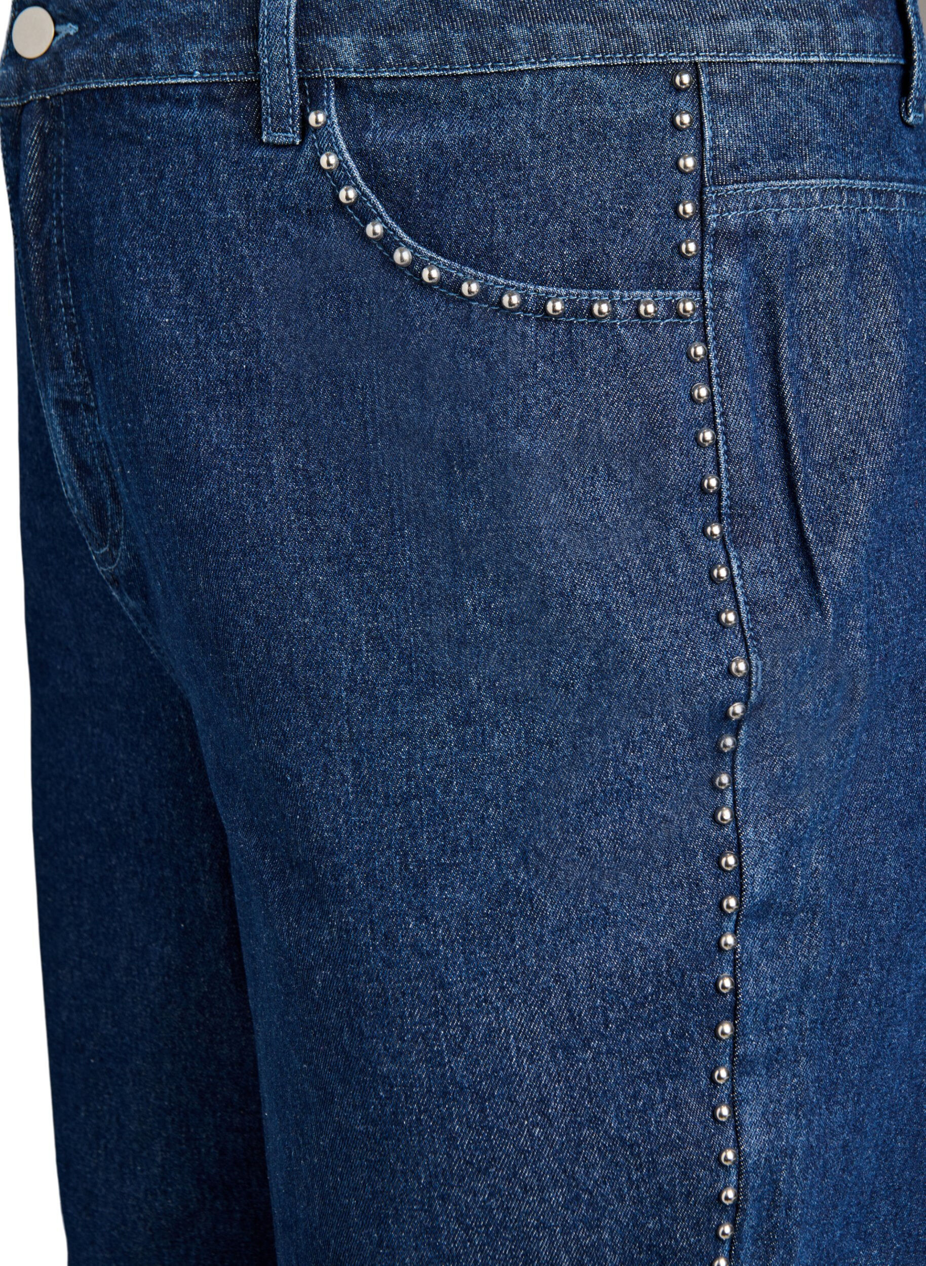 Zizzi Wide-Leg-Jeans mit Nieten und hoher Taille, Blau, Packshot image number 2