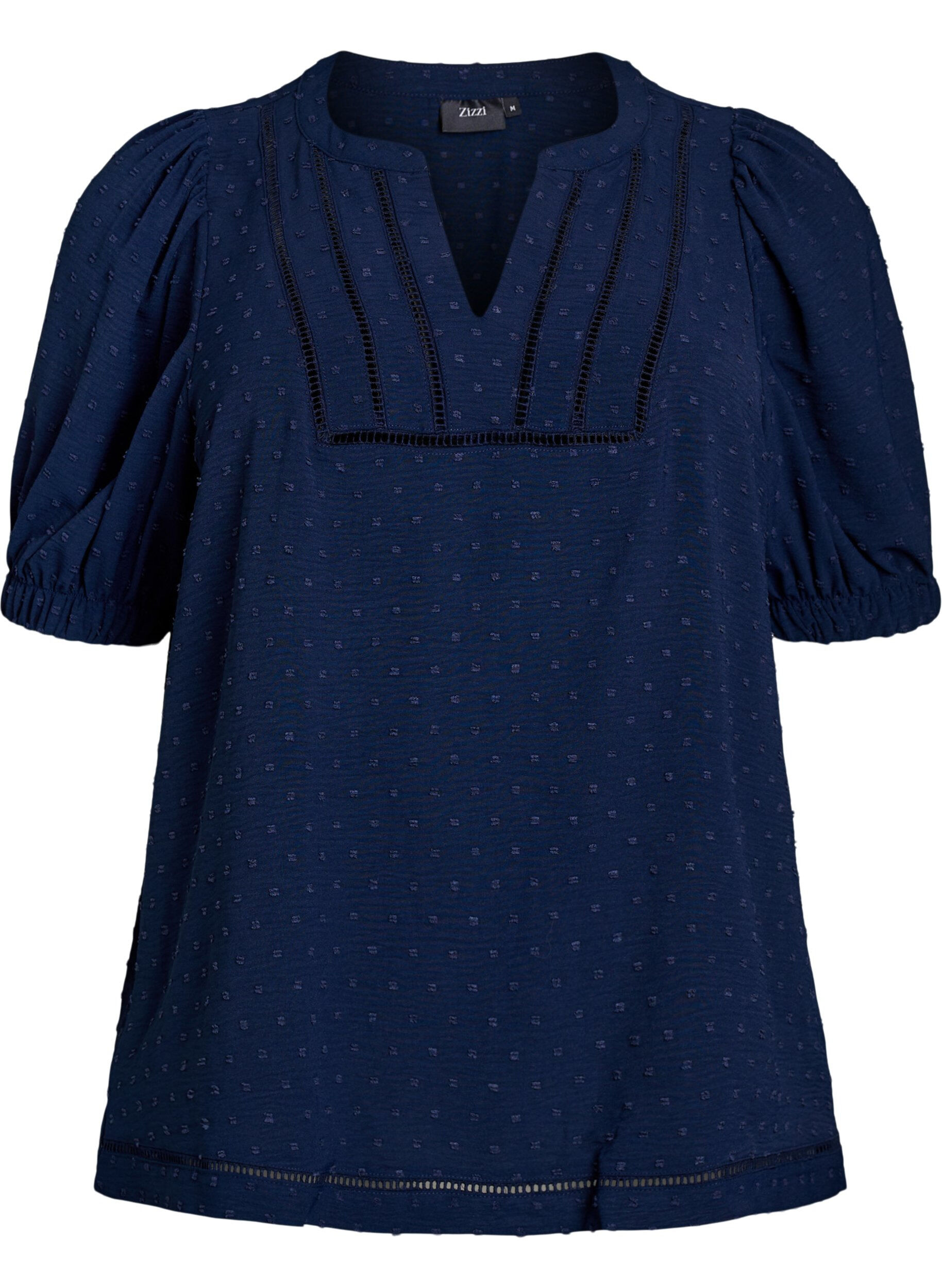 Zizzi Blouse &agrave; manches courtes bouffantes et texture pointelle, Navy Blazer, Packshot image number 0