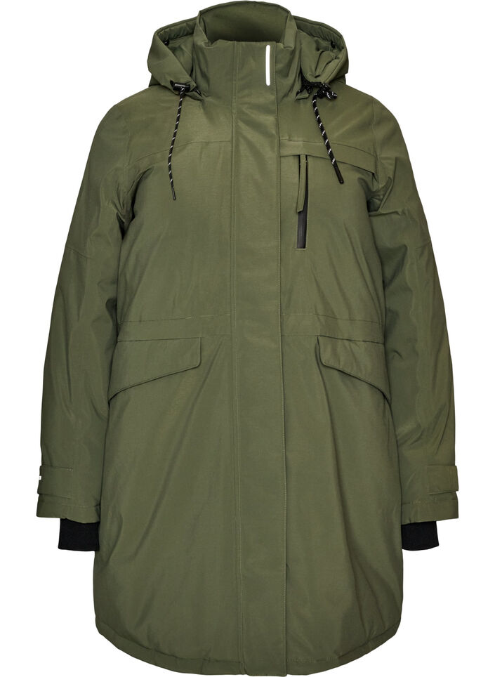 Wasserabweisender Parka mit Kapuze und funktionalen Details, Gr&uuml;n, Packshot image number 0