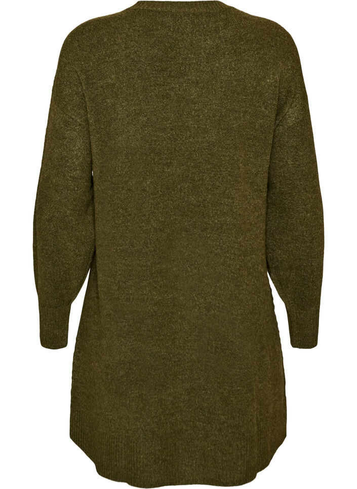 Robe courte en maille avec un motif textur&eacute; en V, Vert fonc&eacute;, Packshot image number 1