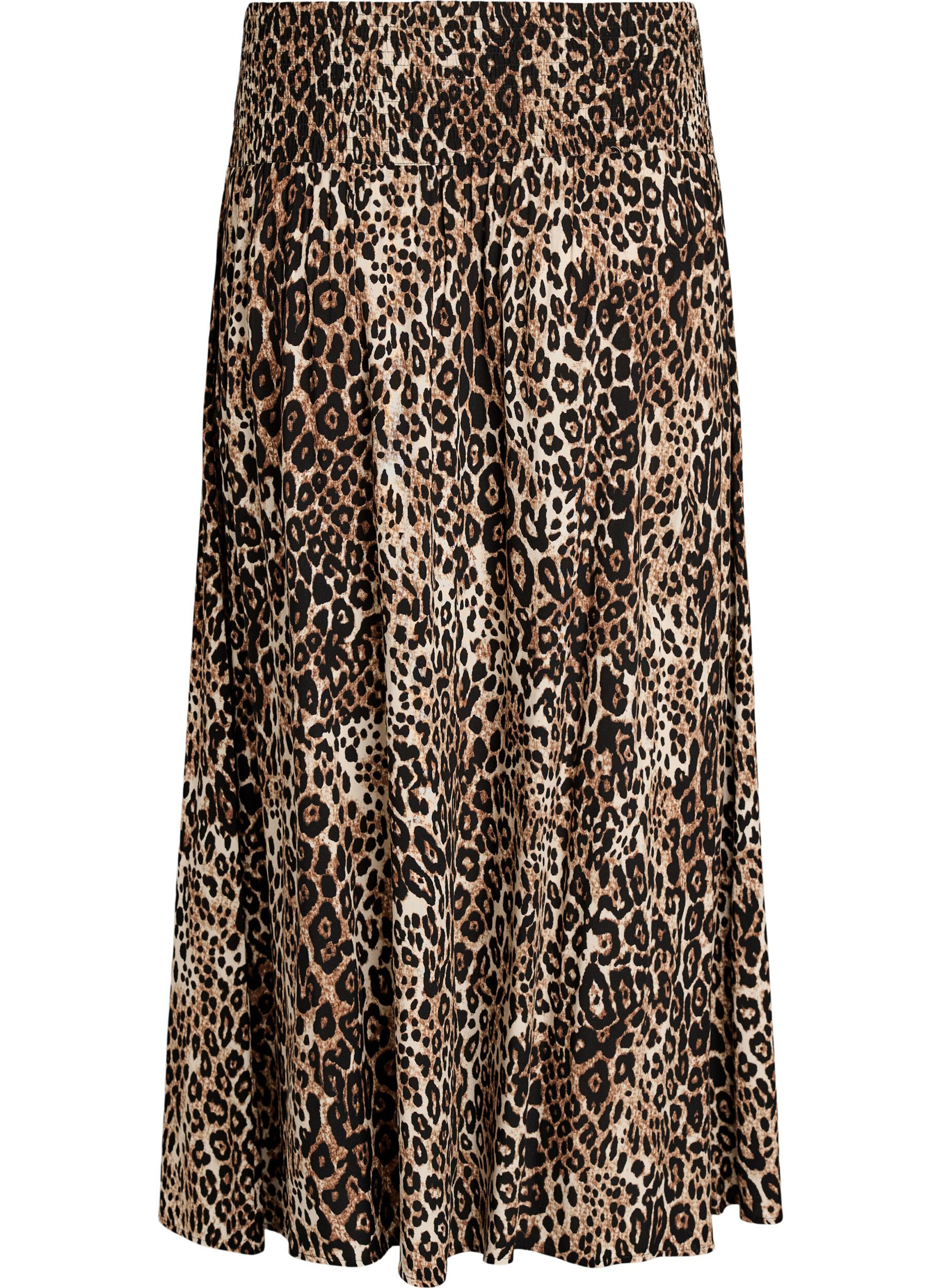 ZizziJupe longue en viscose avec smocks, Marron, Packshot image number 1