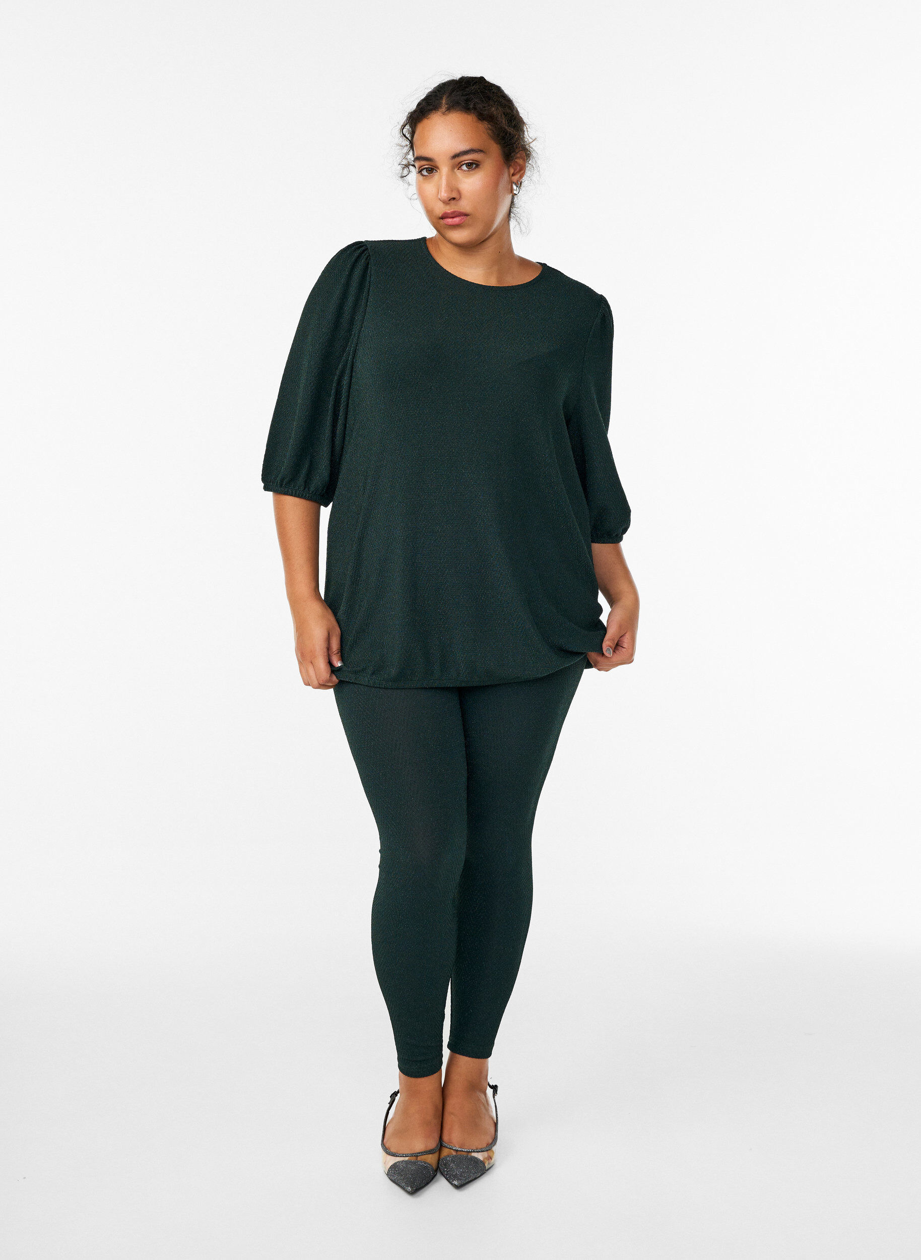 Zizzi Legging &agrave; motif paillet&eacute;, Vert fonc&eacute;, Model image number 1