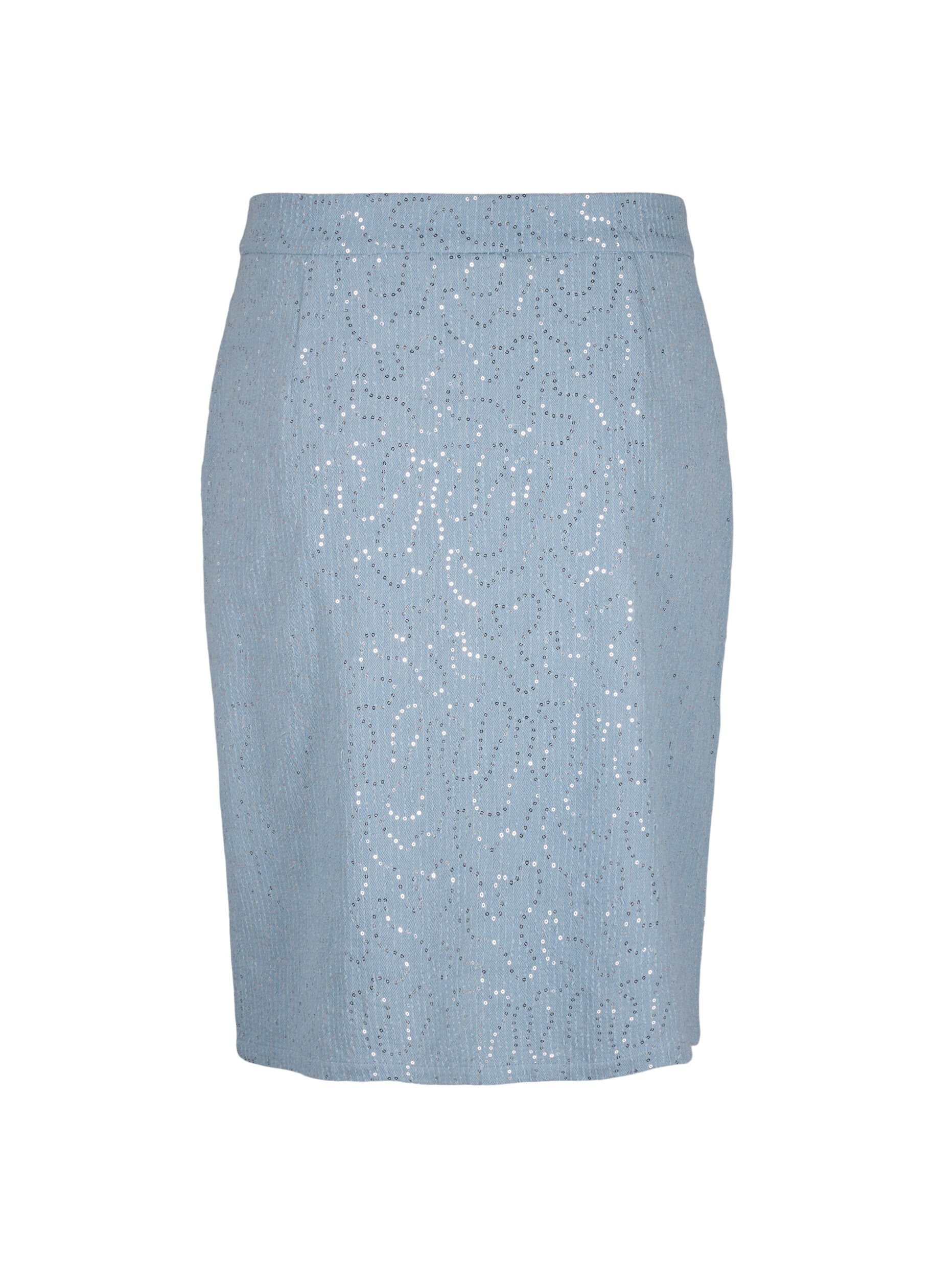 Zizzi Jupe en jean avec fente et sequins, Light Blue Denim, Packshot image number 1