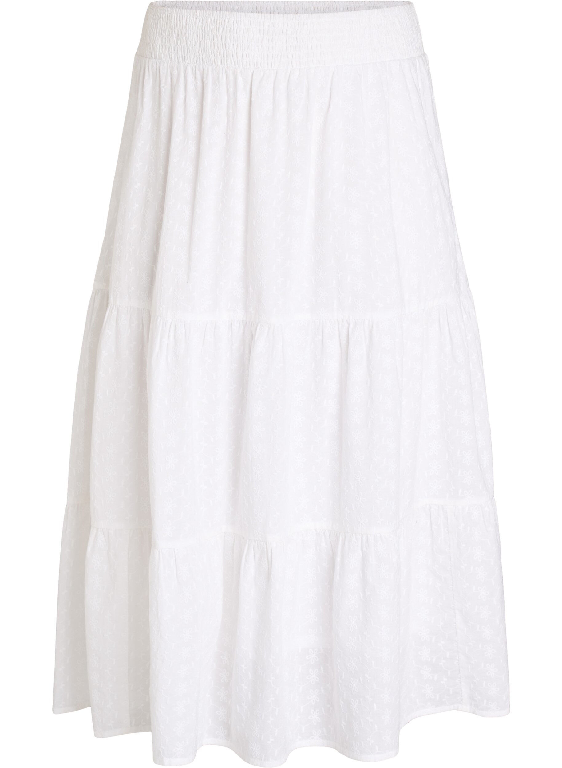 Zizzi Jupe longue en coton &agrave; taille smock&eacute;e, Blanc, Packshot image number 0