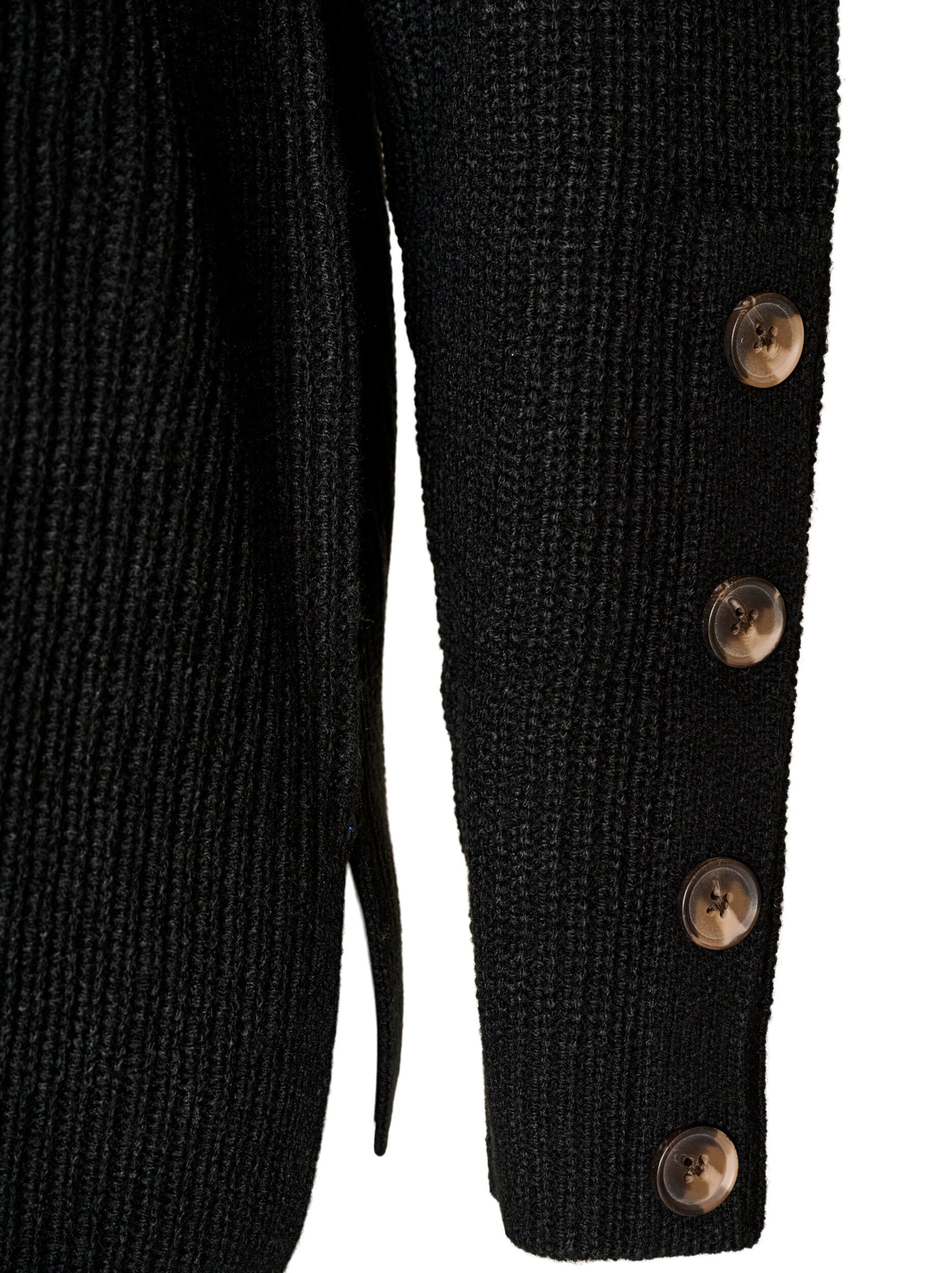 ZizziStrickbluse mit Rippstruktur und Knopfdetails, Schwarz, Packshot image number 2