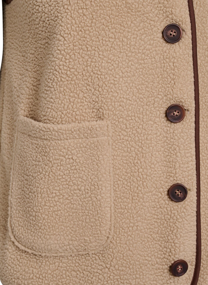 Weste aus Teddyfleece mit kontrastfarbenen Details, Beige, Packshot image number 3
