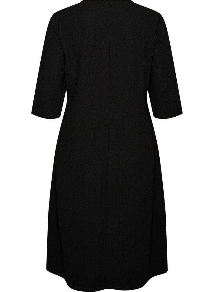 Robe en jersey avec drap&eacute; et boucle d&eacute;corative, Noir, Packshot image number 1