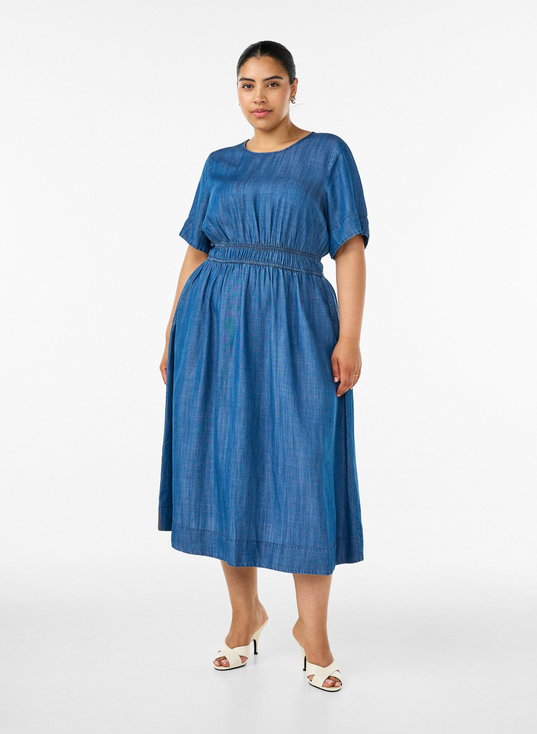 ZizziMidikleid in Jeans-Optik mit Gummizug in der Taille, Blau, Model image number 0