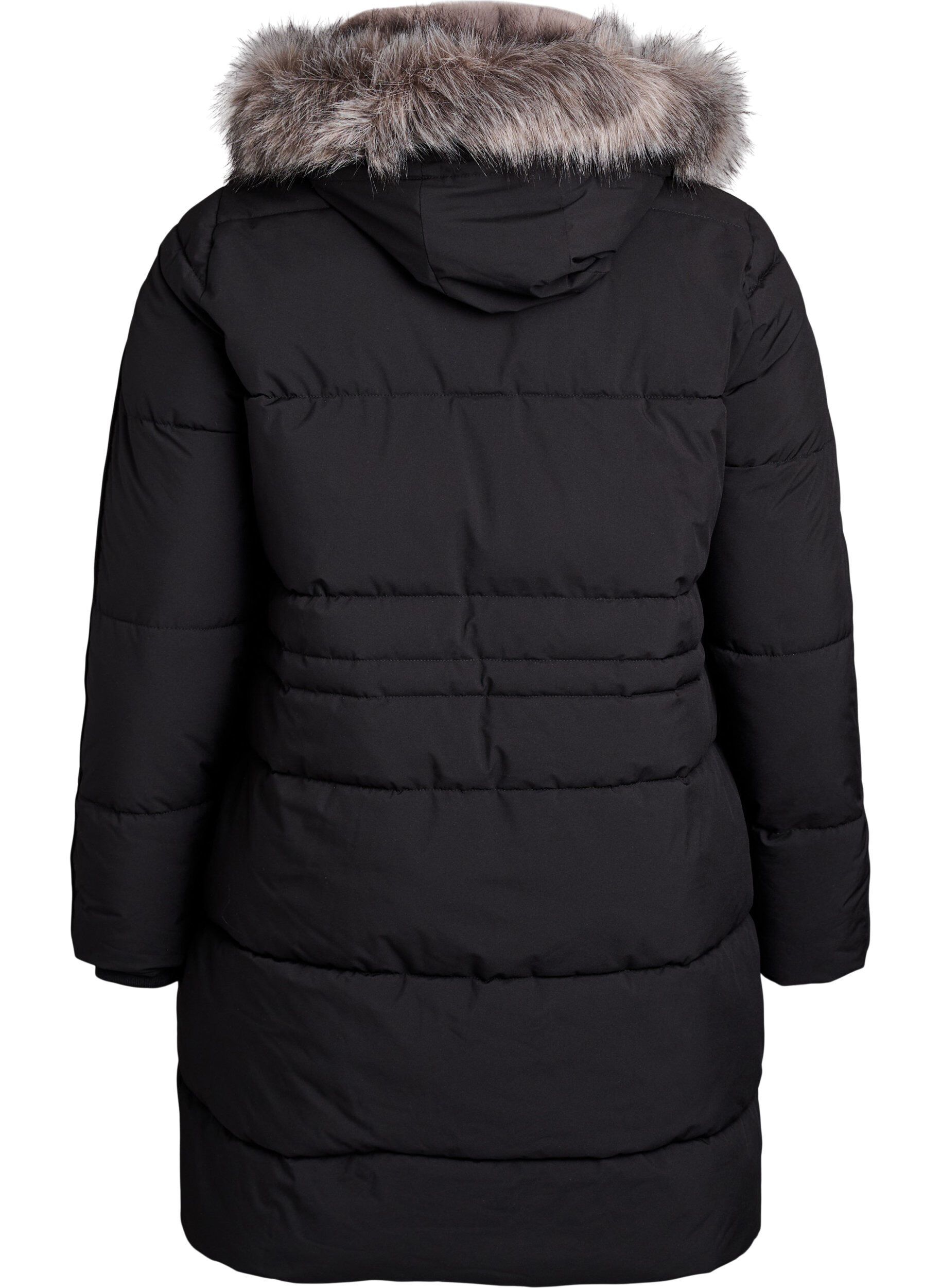 Zizzi Wasserabweisender Parka mit Kunstpelzkragen, Schwarz, Packshot image number 1