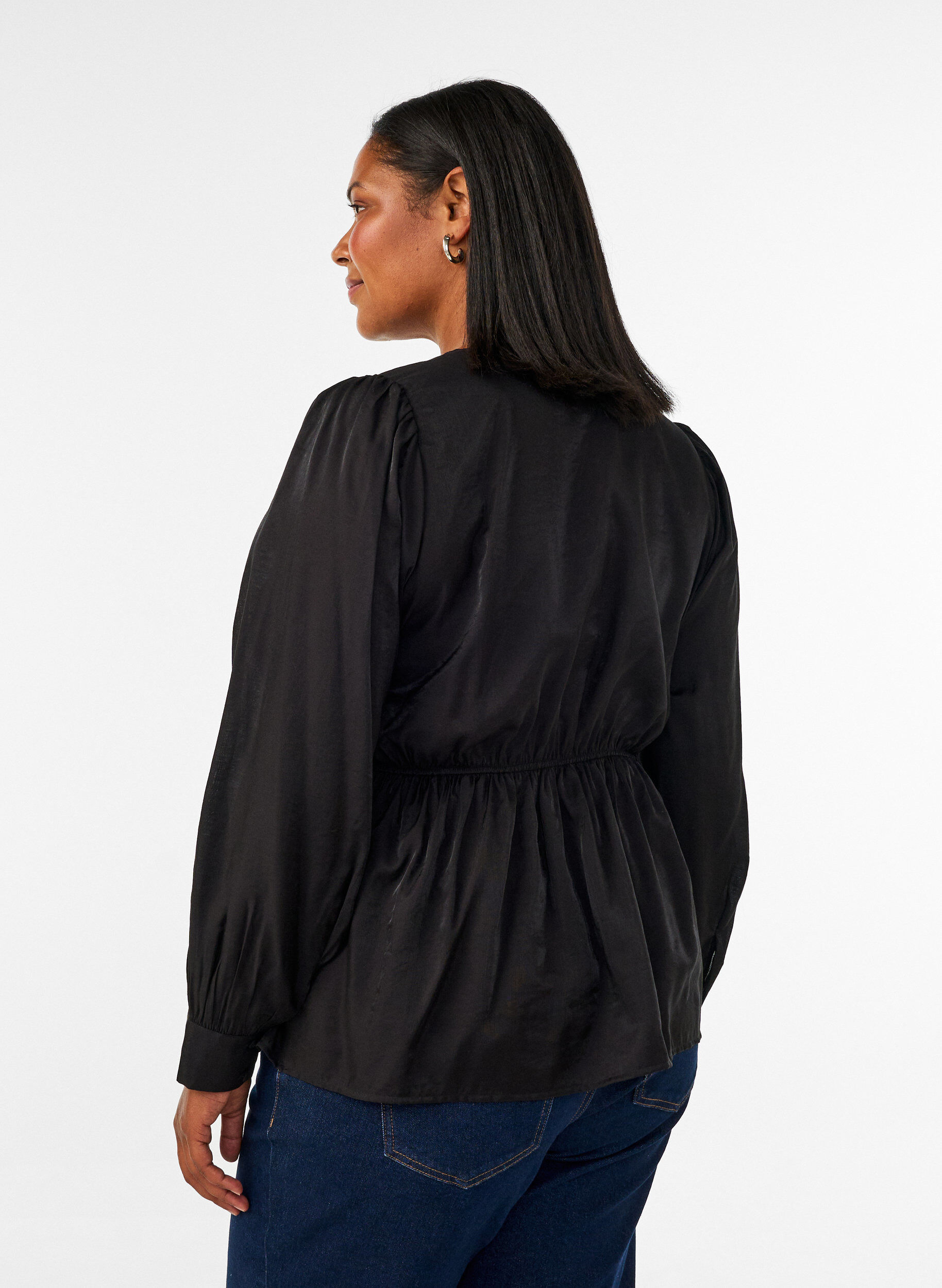 ZizziGl&auml;nzende Bluse aus Viskose mit Peplum-Effekt, Schwarz, Model image number 2
