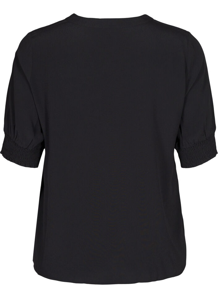 Kurzärmelige Bluse aus Viskose, Schwarz, Packshot image number 1