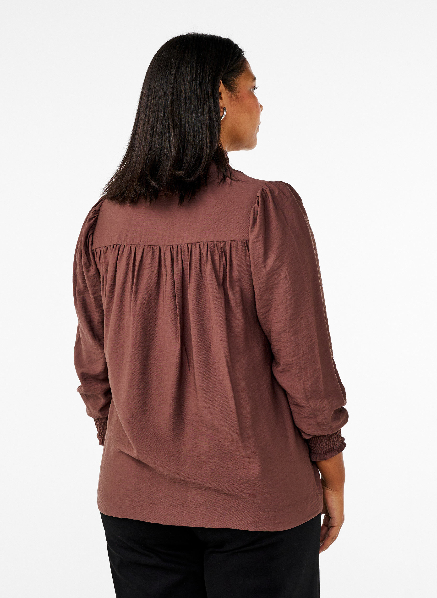 Zizzi Bluse mit R&uuml;schenkragen, Braun, Model image number 2