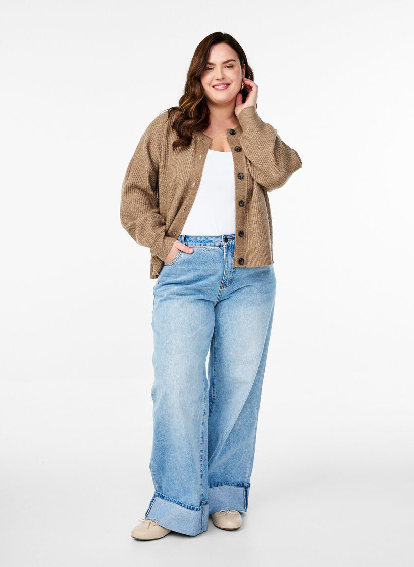 Cardigan en tricot c&ocirc;tel&eacute; avec boutons, Marron, Model image number 1
