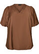 Bluse mit Ballon&auml;rmeln und V-Ausschnitt, Braun, Packshot image number 0