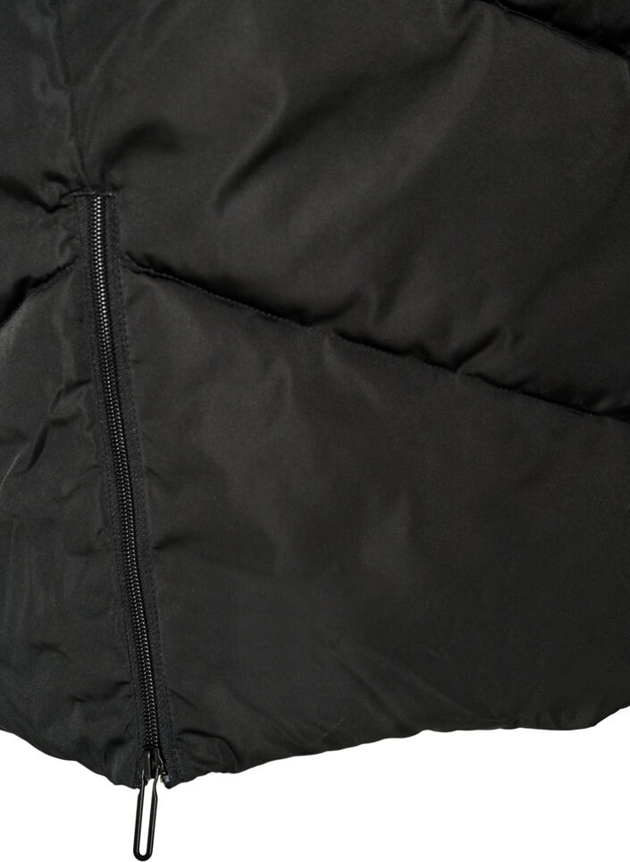 Langer Puffermantel mit Kapuze und Taschen, Schwarz, Packshot image number 3