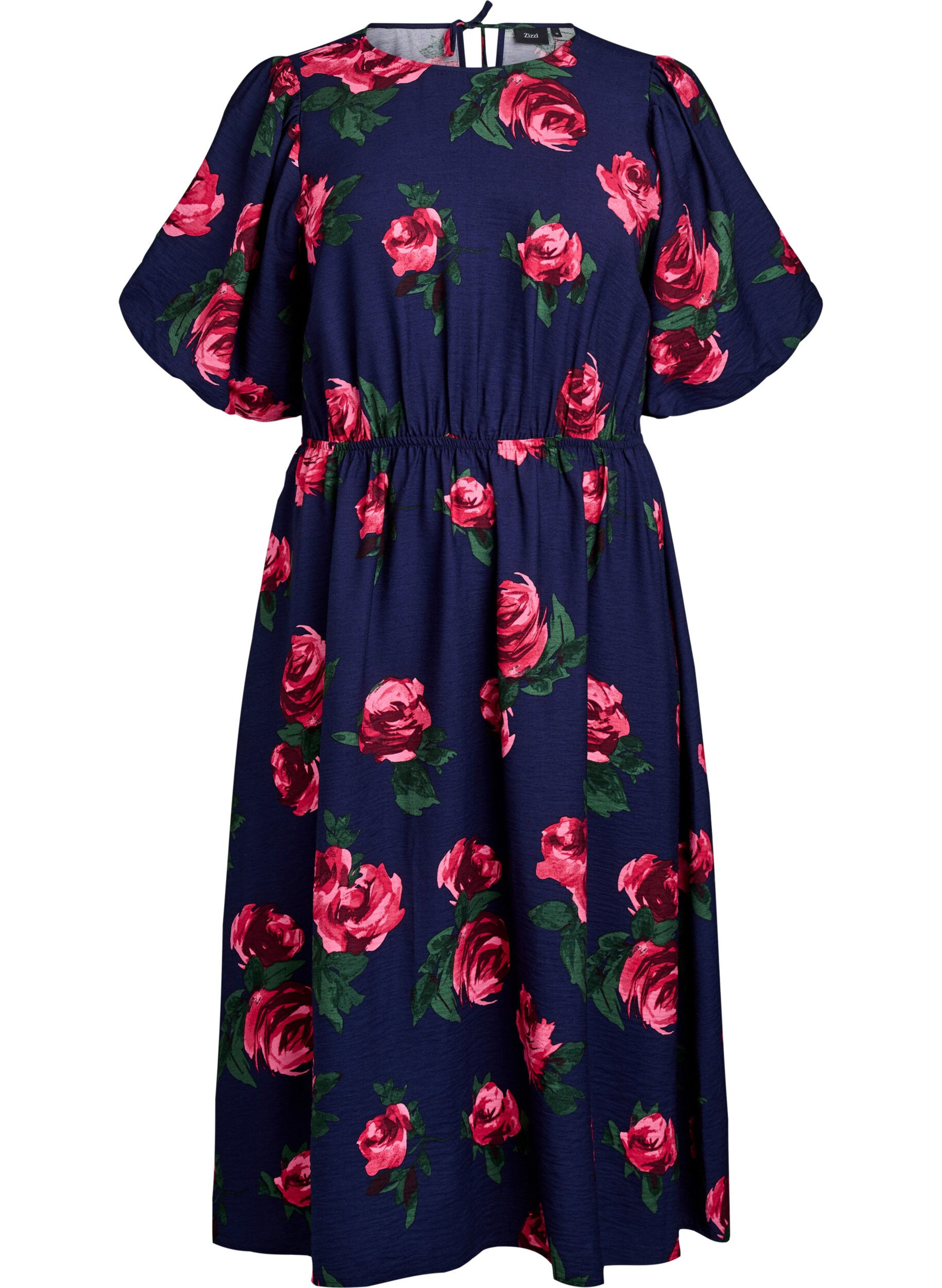 ZizziRobe midi &agrave; imprim&eacute; roses et manches courtes bouffantes, Bleu, Packshot image number 0