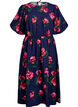 Robe midi &agrave; imprim&eacute; roses et manches courtes bouffantes, Bleu, Packshot image number 0