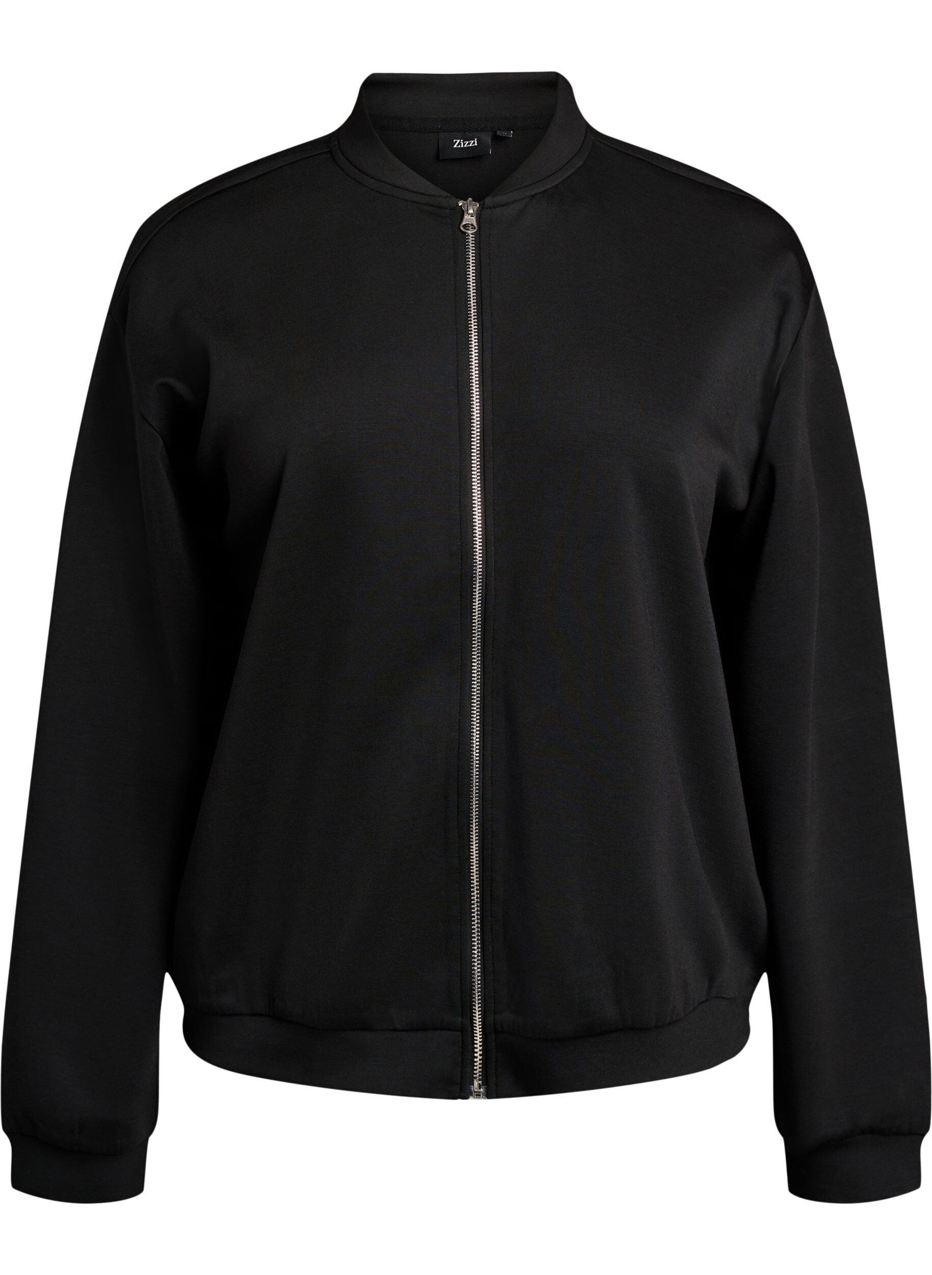Zizzi Bomber-Cardigan mit Rei&szlig;verschluss, Schwarz, Packshot image number 0