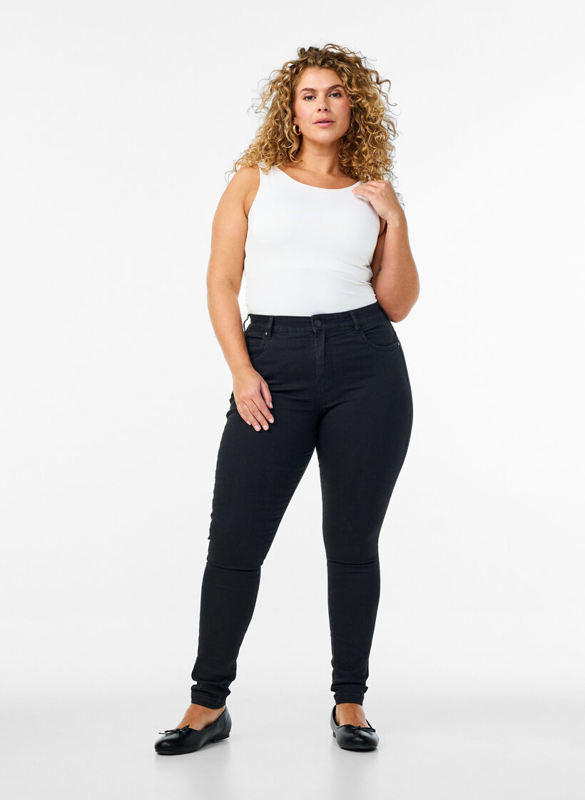 Hochtaillierte Super Slim Amy Jeans, Schwarz, Model image number 0
