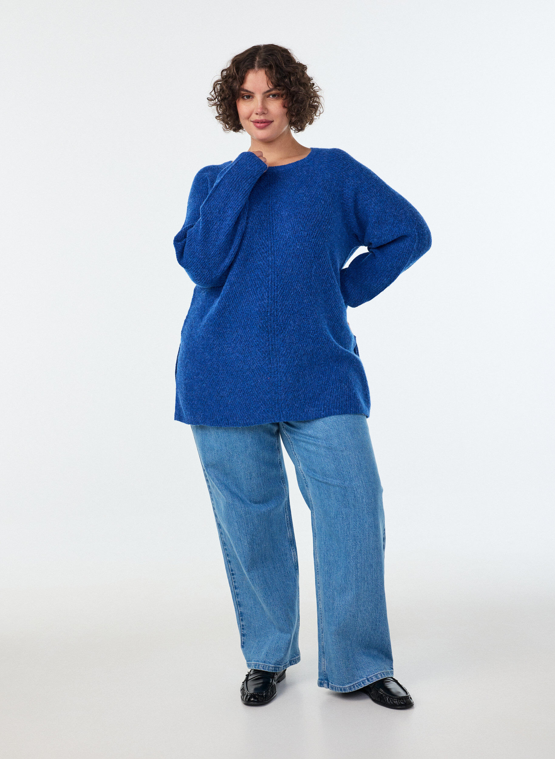 ZizziStrickpullover mit diagonalem Muster und Raglan&auml;rmeln, Blau, Model image number 1