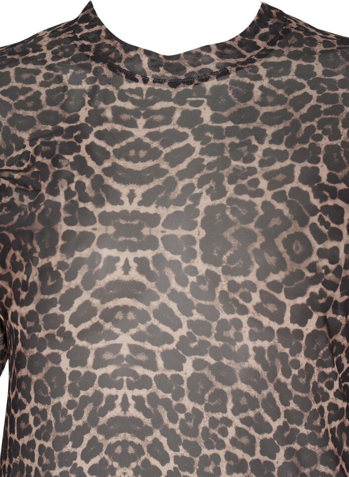 Netzbluse mit Leopardenmuster, Braun, Packshot image number 2