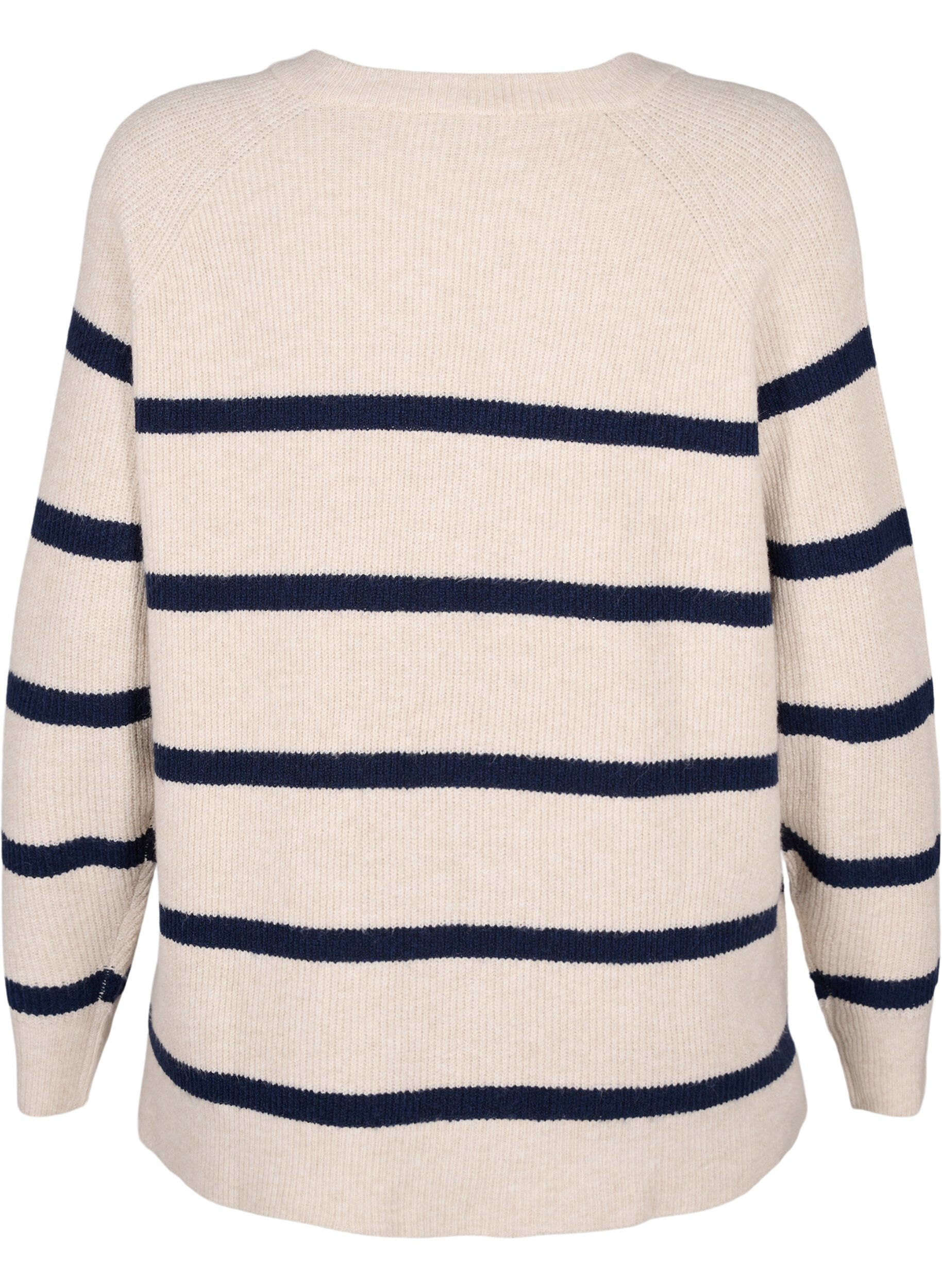 Zizzi Rippenstrickpullover mit Streifen, P.Stone/Navy.B.Mel., Packshot image number 1